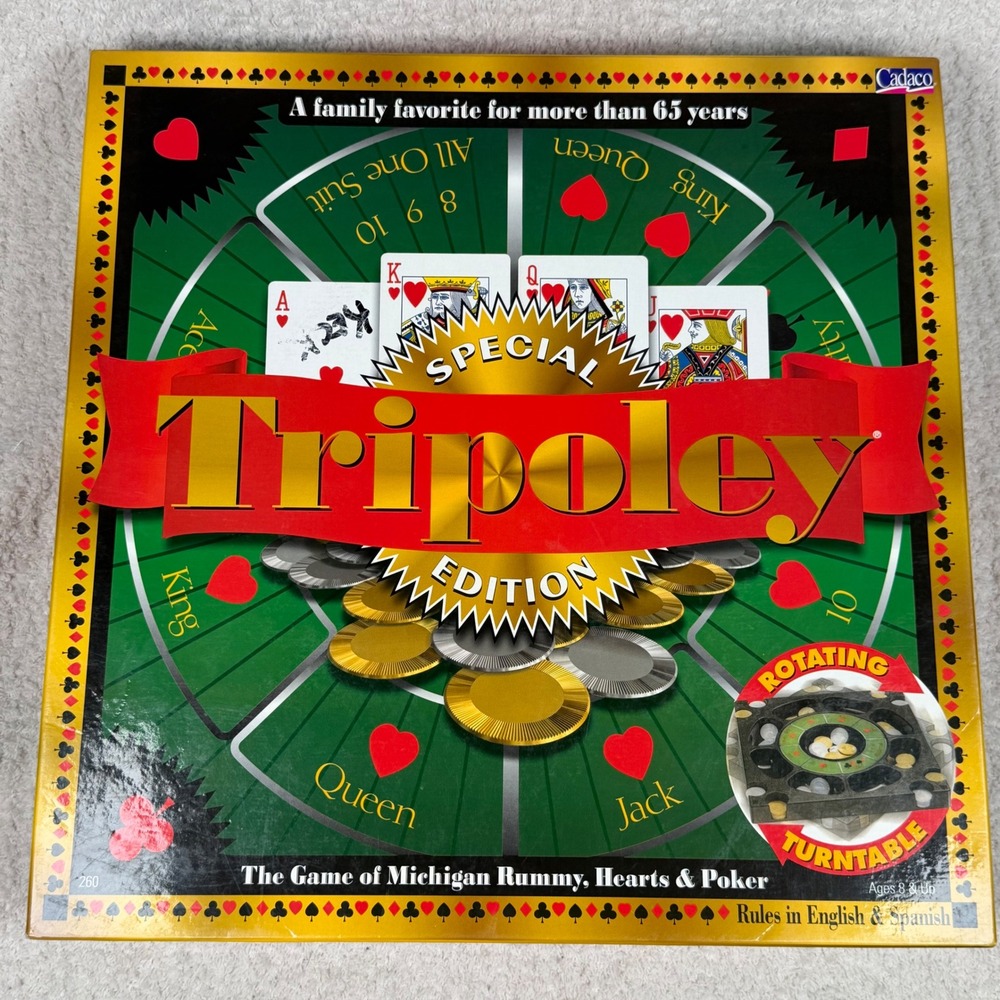 Cadaco Tripoley Special Edition Rotating Turntable Complete Rummy Hearts Poker - Picture 2 of 4